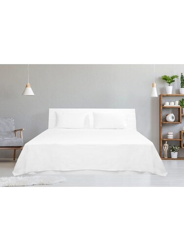 Linen Klub 3-Piece Double Bed Sheet Set - 1 Bed Sheet (220 x 240 cm) + 2 Pillowcases (50 x 75 cm), 100% Cotton, 250 Thread Count Cool and Breathable Fabric for Ultimate Comfort Experience, White