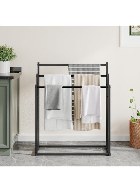 FALAHOM 3 Tiers Black Metal Towel Rack Chrome Tall Industrial Modern Freestanding Towel Holder for Bathroom Accessories Organizer for Bath Storage &amp; Hand Towels,Washcloths,Next to Tub or Shower