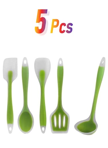 5-Piece Serveware Set Green Spoon (28.5x8.7), Slotted Turner (29.8x7.5), Spatula (28.5x5.8), Solid Spoon (27.3x5.8), Slotted Spoon (27.3x5.8)cm