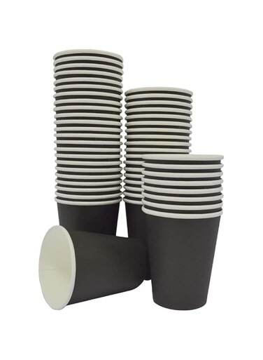 SNH Packing Paper Cups 8oz Single Wall Black Disposable Coffee Cups for Hot &amp; Cold Drinks 150 Pieces.