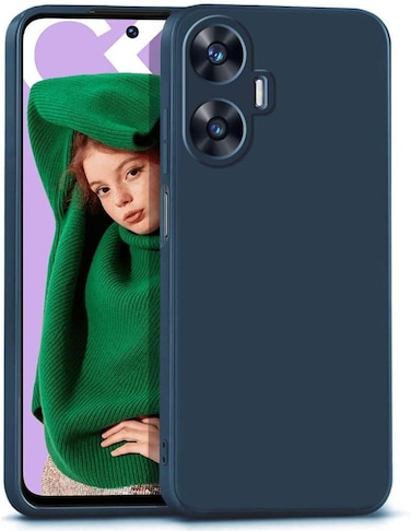 Case For Realme C55 Liquid Silicon Case, Soft Microfiber Lining Cushion Slim Shell Shockproof Protective Soft Gel Rubber Matte Finish Cover Camera Protection Case for Oppo Realme C55 (Blue)