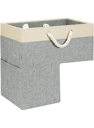 Beauenty Collapsible Staircase Basket,L-Shape Clothes Toys Organiser Storage Basket, Foldable Stair Basket with Handles (Grey)