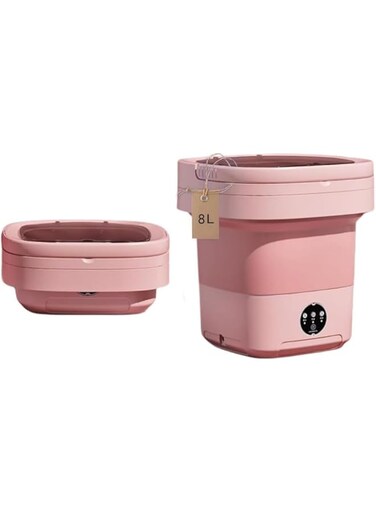 Mini Portable Washing Machine with Spin Dryer, Upgraded into 11 Litre Capacity, Foldable Design Mini Washing Machine Light weight for Baby Clothes, Underwears. pink [11L] (Light pink)