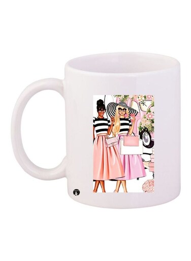 Girls Printed Ceramic Coffee Mug White/Pink/Black