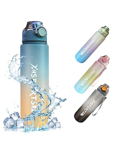 DEXUN Sports Water Bottle with Fruit Strainer,With Water Volume Marker,Leak ProofThickened,BPA-Free,Removable carrying strap, Perfect for Fitness, Gym and Outdoor Sports,(1L) (Blue)