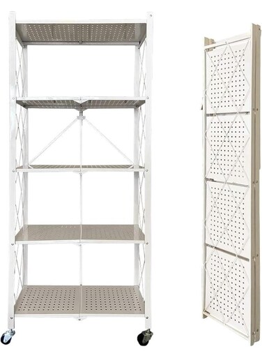 5 Tier Foldable Storage Shelves with Caster Wheels (White)