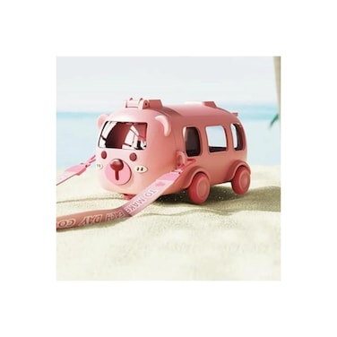 Bus Shape Water Bottle With Straw Lid Portable Kid Water Cup With Shoulder Strap Detachable