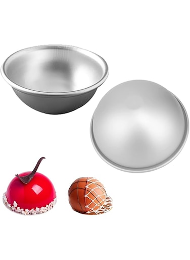 Duomama 2 PCS Aluminum Cake Pan Set - 4 Inch Dome,3D Soccer Mold - Nonstick Baking Tools for Kids' DIY Creations - Durable Alloy Construction