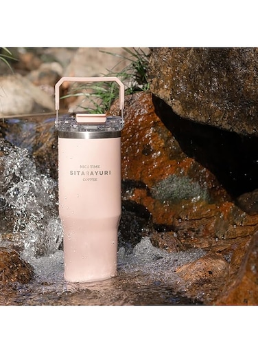 Tycom Quencher ProTour Flip Straw Tumbler with Leakproof Lid 30 oz   Built-In Straw &amp; Handle   Cupholder Compatible for Travel   Insulated Stainless Steel Cup (Top Handle Pink)