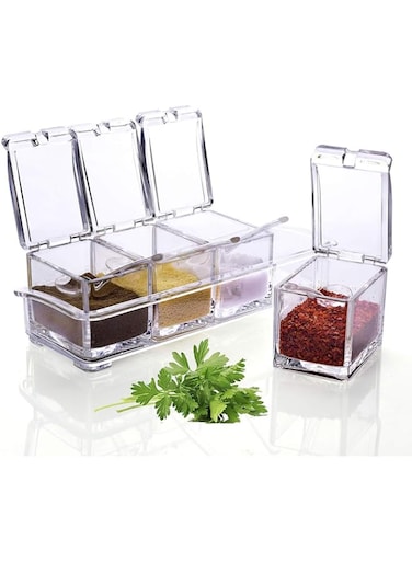 U-HOOME Acrylic Seasoning Box Spice Racks 4 Piece Separable Spice Container with 4 Spoons and Cover for Home, Kitchen