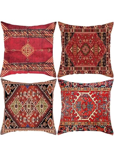 Generic 4 Pack Throw Pillow Covers Geometric Persian Home Decor Set of 4 Oriental Pillow Cases Decorative 18 x 18 Inches Cushion Couch Sofa Pillowcases Colorful Red Tribal (Colorful Red, 18x18 inch)
