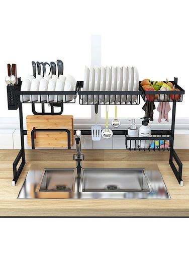 Over The Sink Dish Drying Rack Organizer Black 85cm