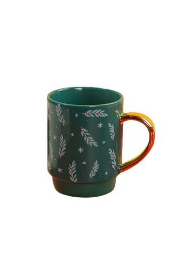 Printing Porcelain Mug With Golden Handle Electroplating Mug