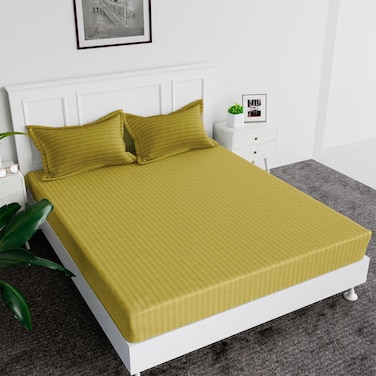 MAXQON Fitted Bed Sheet +1Pcs Pillow Covers, Single Size 90x190+15cm, Color Gold