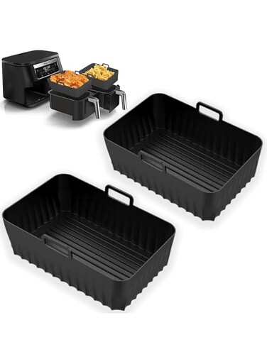 Oasisgalore 2pcs Silicone Reusable Air Fryer Liners, Air Fryer Silicone Pots, Dual Air Fryer Basket for Air Fryer Accessories