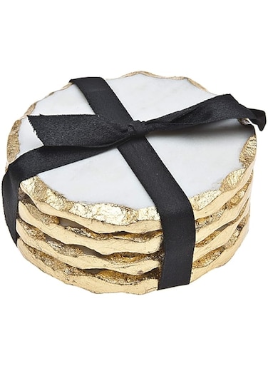 Godinger Silver Art Round Coasters Gold Edge Set of 4