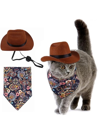 SYOSI Pet Hat, Dog Cowboy Hat Pet Dog Cat Cowboy Hat Bandana Scarf, Pet Cowboy Costume Accessories, Dog Cat Sombrero Puppy Hat Dog Cat Costume Set for Puppy Kitten Party Festival and Daily Wearing