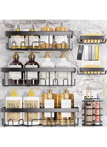 SNAPTRON&reg; Adhesive Shower Caddy, 6 Pack Rustproof Stainless Steel Bath Organizers with Lar