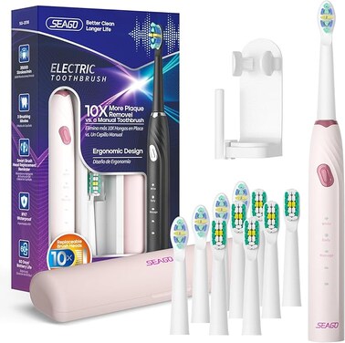 SEAGO Electric Toothbrush with 10 Brush Heads,Travel with Travel Case and Holder,Smart Timer for Adults,SG-2316(Pink)
