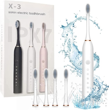 Necomi Sonic Electric Toothbrushes, USB Rechargeable Ultrasonic Tooth Brush with 4 Brush Heads 6 Cleaning Modes and Smart Timer IPX7 Waterproof Cleaning Toothbrushes for Adults and Kids (White)