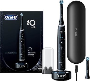 Braun Oral-Brush Oral B iO Series 10 Cosmic Black AI Rechargeable Tooth Brush, 7 Smart modes, iO technology, AI with 3D Teeth Tracking, Interactive Display, 3hrs, Fast Magnetic Charger