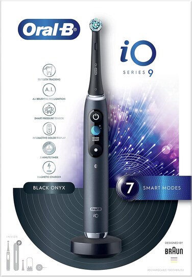 Braun brushOral-B iO9 Electric Rechargeable Toothbrush, 1 Black handle with revolutionary magnetic technology, Color Display, 7 Modes, 1 Premium Travel Case (UAE)