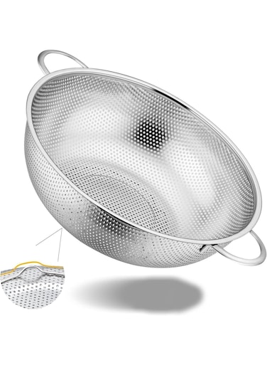 Multipurpose Stainless Steel Colander 34.5 CM Strainer Drainer with Handle for Kitchen/Draining Pasta/Rinsing Vegetables Fruits, Heavy Duty &amp; Dishwasher Safe