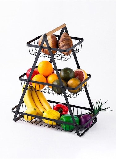3-Tier Fruit Basket Storage Rack Black 19.2 x 7.8 x 15.9inch