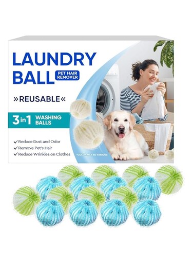 FDTY Pet Hair Remover for Laundry, Lint Remover for Clothes, Reusable Laundry Pet Hair Catcher, Effective Dog and Cat Hair Catcher for Washing Machine, Greenwhite &amp; Blue, 12 Count