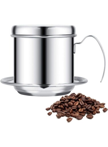 Portable Stainless Steel Vietnamese Vietnam Drip Coffee Drippe Filter Coffee Filter Maker Brewer Cup Mug Kitchen Office (Silvery)