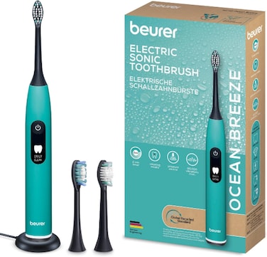 Beurer SC 50 Ocean Breeze   Electric Toothbrush with 5 Cleaning Modes   80,000 Vibrations   Time Display   Includes 2 Replacement Toothbrush Heads   German Engineering   3-Year Guarantee