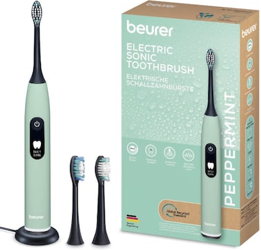 Beurer SC 50 Sonic Toothbrush   Electric Toothbrush with 5 Cleaning Modes   80,000 Vibrations   Time Display   Includes 2 Replacement Brushes   German Engineered   3-Year Guarantee