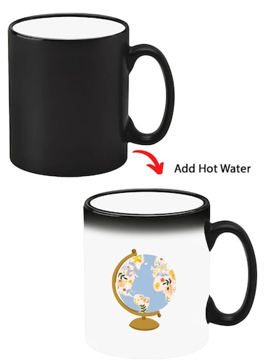 Color Changing Heat Sensitive Ceramic Mug, Image Revealed When HOT Liquid is Added! Globe