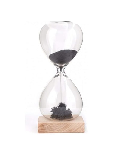 Rubik Hourglass, Magnetic Hour Glass Sand Timer with Wooden Base Home Decor Desktop Accessories (Black)