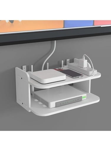 Wifi Router Floating Shelves 30 x 20 x 15 cm White Wall Hanging Under TV Shelf Free Punch DVD Player Storage Box Game Console Rack for Living Room, Bedroom