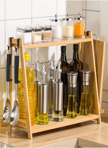2 Layers Bamboo Storage Rack Kitchen Shelf