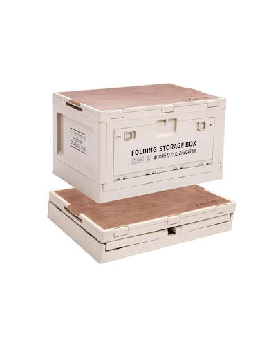 Folding storage box with Wooden cover, for camping, car storage, home sorting