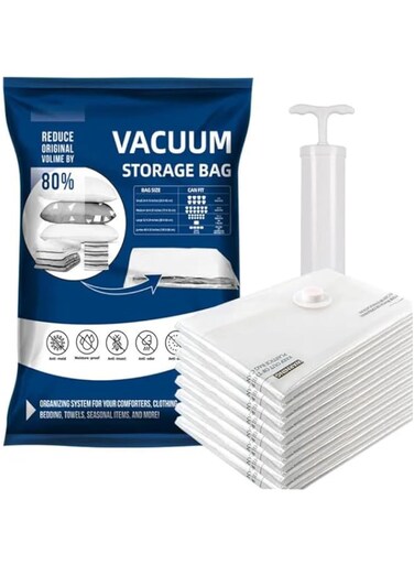 SETPOSHZ, 06 Pack Vacuum Storage Bags, Space Saver Bags-Compression Storage Bags for Comforters and Blankets, Vacuum Sealer Bags for Clothes Storage, Hand Pump Included. (Large)