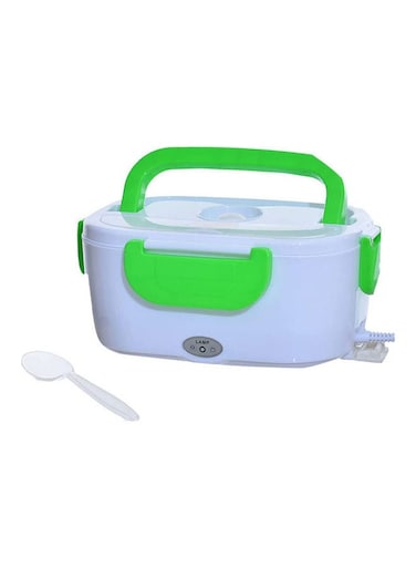 Heater Grid Lunch Box With Plastic Spoon White-Green 24*17*11cm