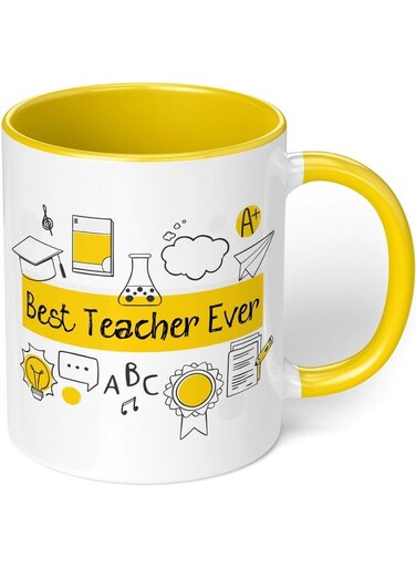 Your Wall 'Best Teacher Ever' Teachers Mug -   11 Oz - Yellow Handle &amp; Inside Colour by Spoil Your Wall