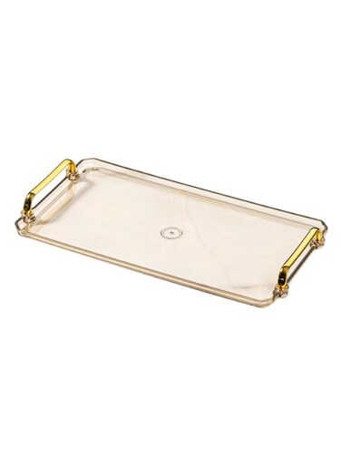 Large Decorative Plastic Serving Tray with Gold Handles, Clear Multi-Purpose Organizer for Coffee Table, Ottoman, Kitchen, Bathroom, Jewelry, Food &amp; Dessert Display (41&Atilde;&mdash;22cm)