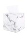 VoiceFly Leather Square Roll Tissue Box Holder, Stylish Napkin Holder Pumping Paper Case Dispenser, Facial Tissue Box Cover for Home Office Car Decoration, White Marble