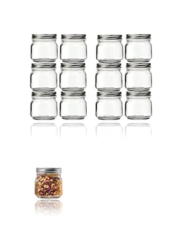 Small Glass Jars - 8 oz (12 Pack) with Silver Lids - Ideal for Canning, Storage, Pickling - Perfect for Jelly, Jam, Honey, Pickles, and Spices
