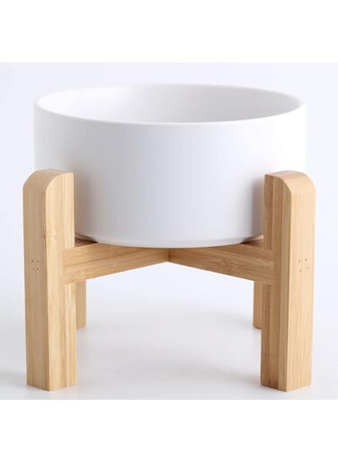 Petygooing White Ceramic Dog Cat Bowl Dish with Stand for Small Pet Food and Water Feeder, Modern Cute Pet Bowls for Cats &amp; Small Size Dogs 13.5 OZ (5.1In / 1.7 Cups)