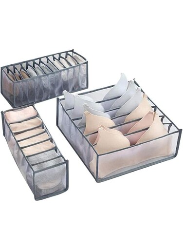 Azonee 3Pcs Underwear Drawer Organiser, Underwear Bra Socks Panty Storage Boxes Cabinet Organizers Wardrobe Closet Home Organization Drawer Divider Dormitory Save Space (Gray)
