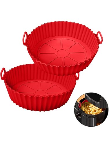 2PCS Air Fryer Silicone Pot, Air Fryer Silicone Liners Food Safe Non Stick Air fryers Basket Oven Accessories, Reusable Replacement of Flammable Parchment Liner Paper Fits 3QT - 5QT Air Fryer