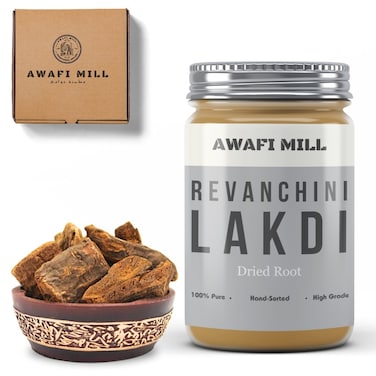 AWAFI MILL Natural Rhubarb Roots - Exotic Revan Chini Roots for Culinary Diversity and Flavorful Creations   Premium Rewand Khatai - Rheum Emodi (Bottle of 50 gram / 1.7 Oz)