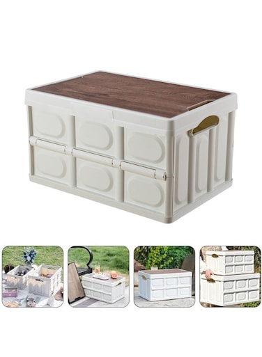 Foldable Storage Box with Lid - Multi-Purpose Organizer for Home, Garage &amp; Car Trunk   Stackable Plastic Cabinet (52x32x29cm)