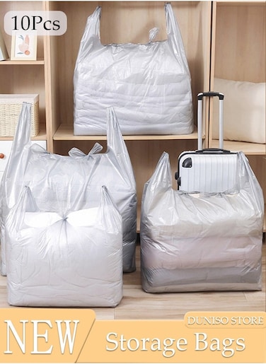 10pcs Plastic Storage Bag Set, Large Capacity Closet Storage Organizer, Moving Doggy Bags with Portable Handle Clothing Merchandise Bags for Clothes Packaging Storage Gift Bag Shipping T-Shirts Pants