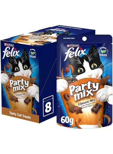 Felix Purina Party Mix Classic Mix Cat Treats 60g, Pack of 8